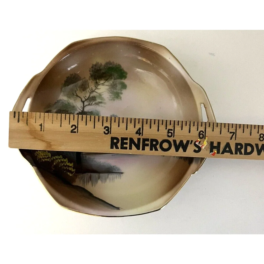 Noritake Vintage Bowl Handpainted Made in Japan Landscape Trees Water Green